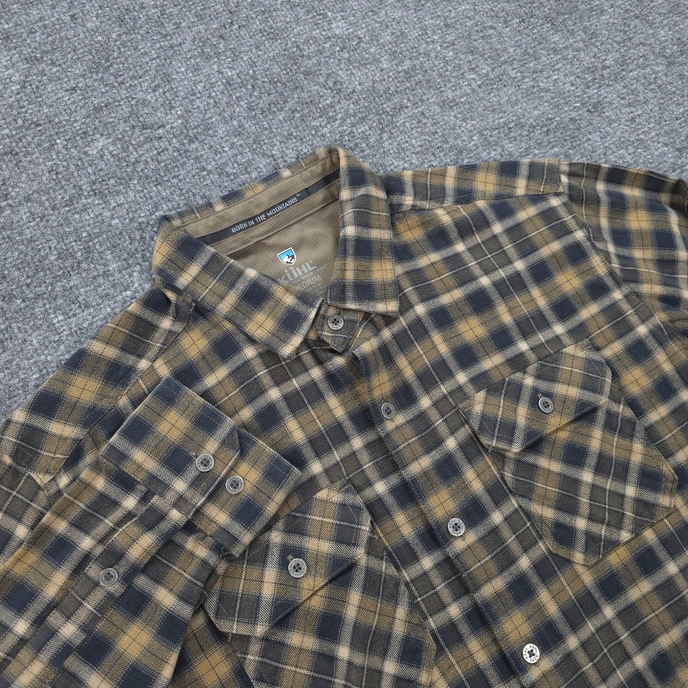 Kuhl Shirt Mens Medium Brown Plaid Dillingr Flannel Hiking Camp Outdoors 7186